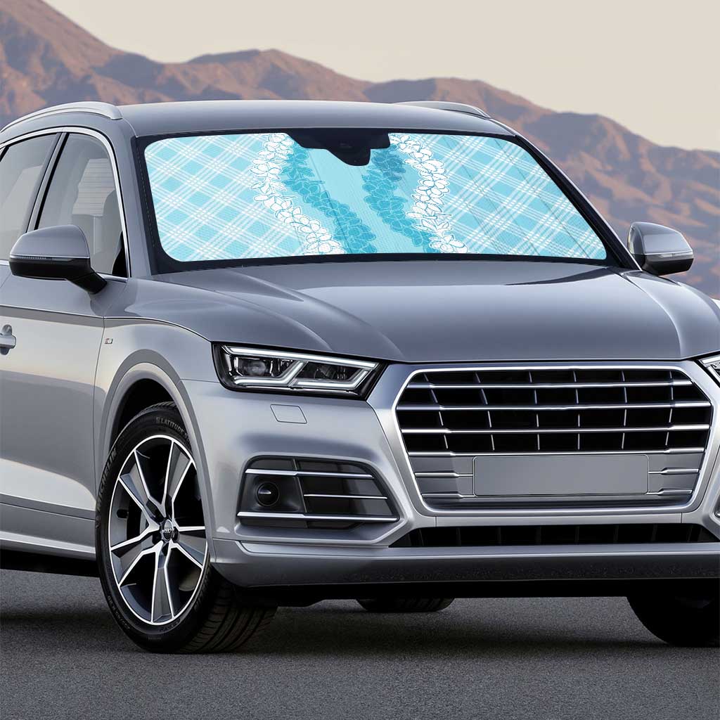 Hawaii Aloha Plumeria Lei Turquoise Palaka Auto Sun Shade - Polynesian Pride