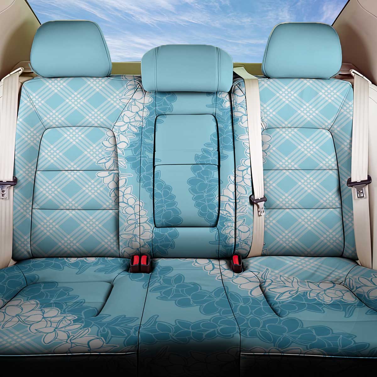 Hawaii Aloha Plumeria Lei Turquoise Palaka Back Car Seat Cover - Polynesian Pride