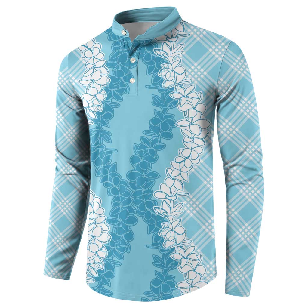 Hawaii Aloha Plumeria Lei Turquoise Palaka Button Sweatshirt - Polynesian Pride