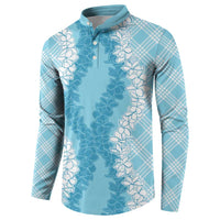 Hawaii Aloha Plumeria Lei Turquoise Palaka Button Sweatshirt - Polynesian Pride