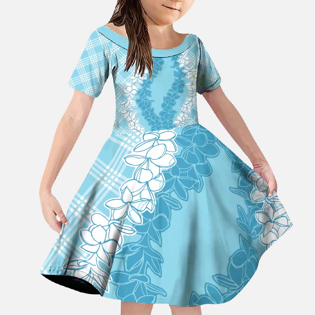 Hawaii Aloha Plumeria Lei Turquoise Palaka Family Matching Long Sleeve Bodycon Dress and Hawaiian Shirt - Polynesian Pride