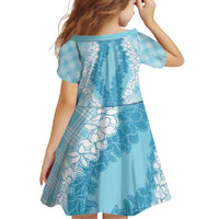 Hawaii Aloha Plumeria Lei Turquoise Palaka Family Matching Long Sleeve Bodycon Dress and Hawaiian Shirt - Polynesian Pride