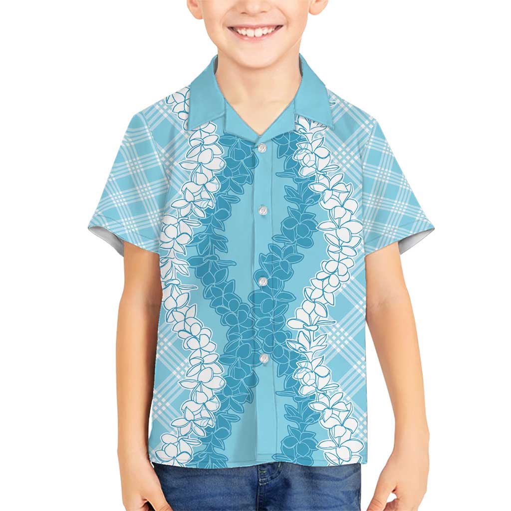 Hawaii Aloha Plumeria Lei Turquoise Palaka Family Matching Long Sleeve Bodycon Dress and Hawaiian Shirt - Polynesian Pride