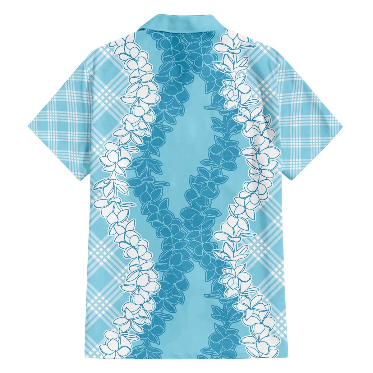 Hawaii Aloha Plumeria Lei Turquoise Palaka Family Matching Off The Shoulder Long Sleeve Dress and Hawaiian Shirt - Polynesian Pride