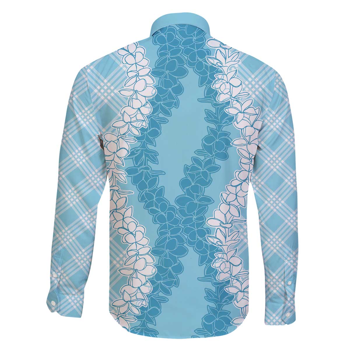 Hawaii Aloha Plumeria Lei Turquoise Palaka Family Matching Off The Shoulder Long Sleeve Dress and Hawaiian Shirt - Polynesian Pride