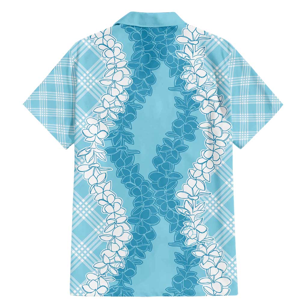 Hawaii Aloha Plumeria Lei Turquoise Palaka Family Matching Off Shoulder Short Dress and Hawaiian Shirt - Polynesian Pride