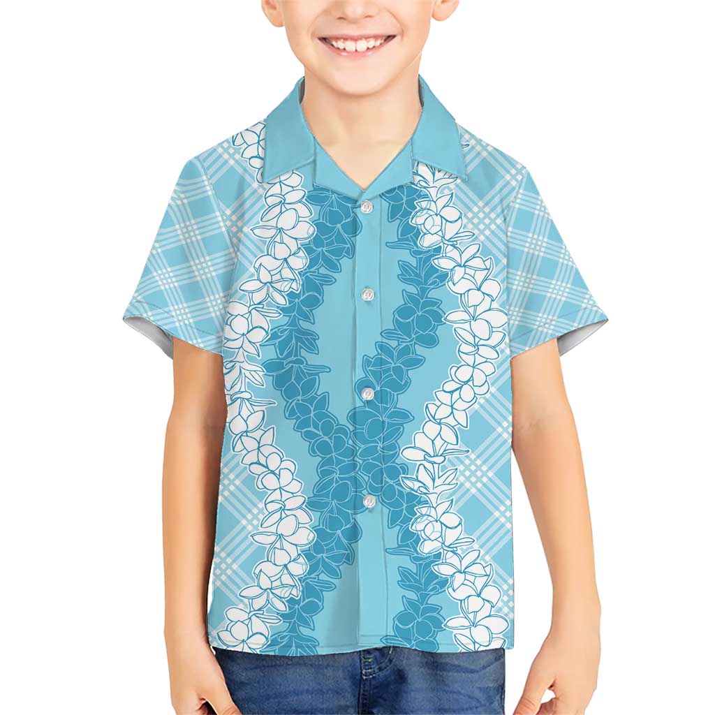Hawaii Aloha Plumeria Lei Turquoise Palaka Family Matching Short Sleeve Bodycon Dress and Hawaiian Shirt - Polynesian Pride