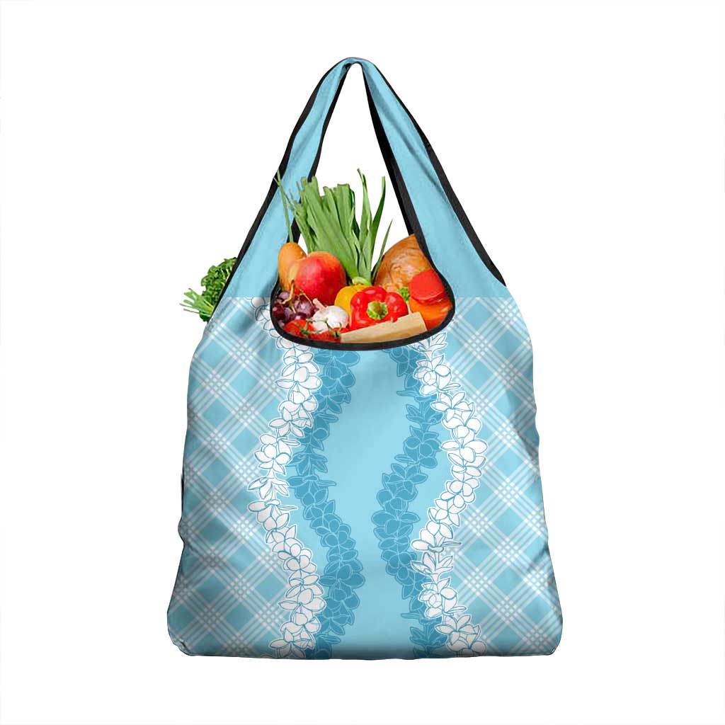 Hawaii Aloha Plumeria Lei Turquoise Palaka Grocery Bag - Polynesian Pride