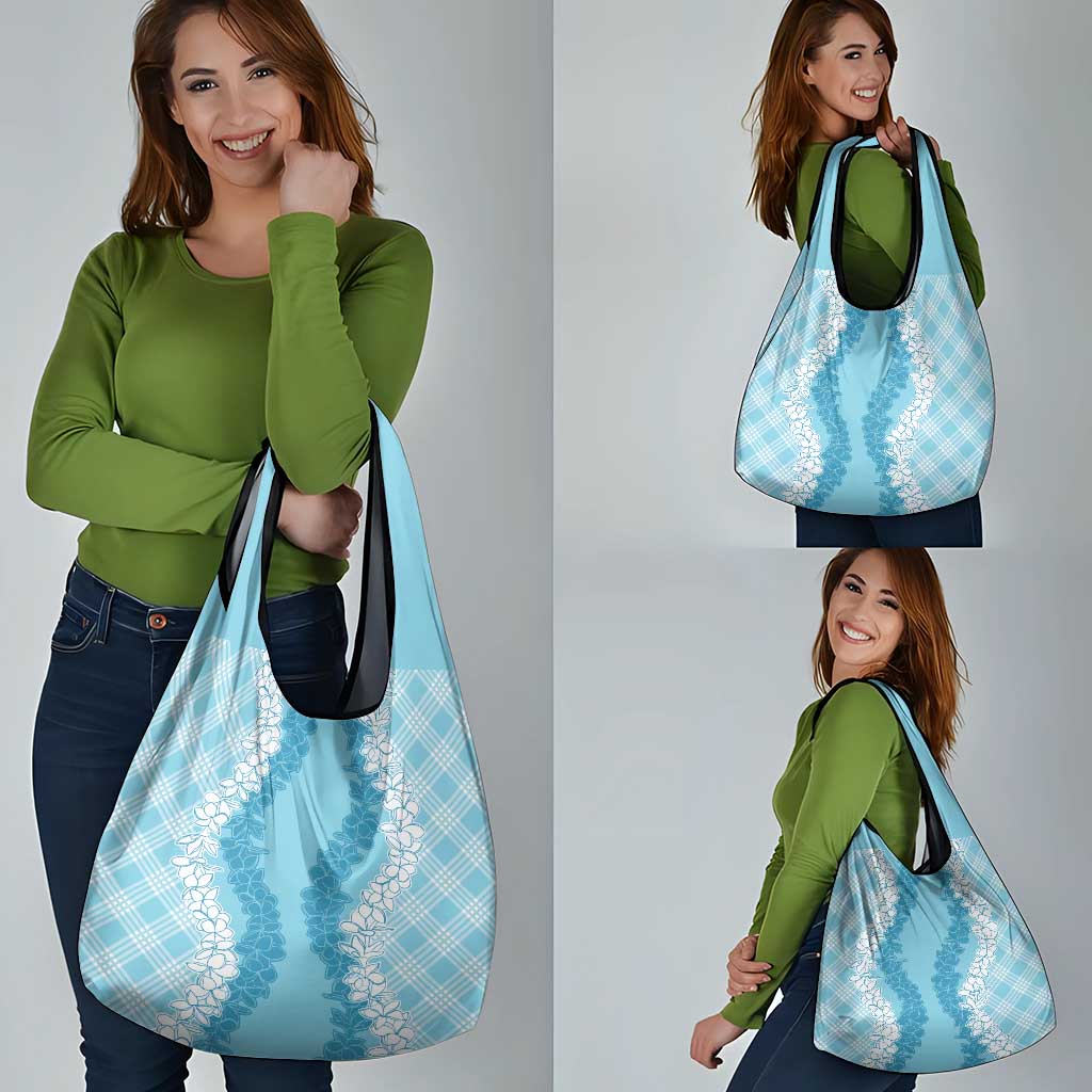 Hawaii Aloha Plumeria Lei Turquoise Palaka Grocery Bag - Polynesian Pride