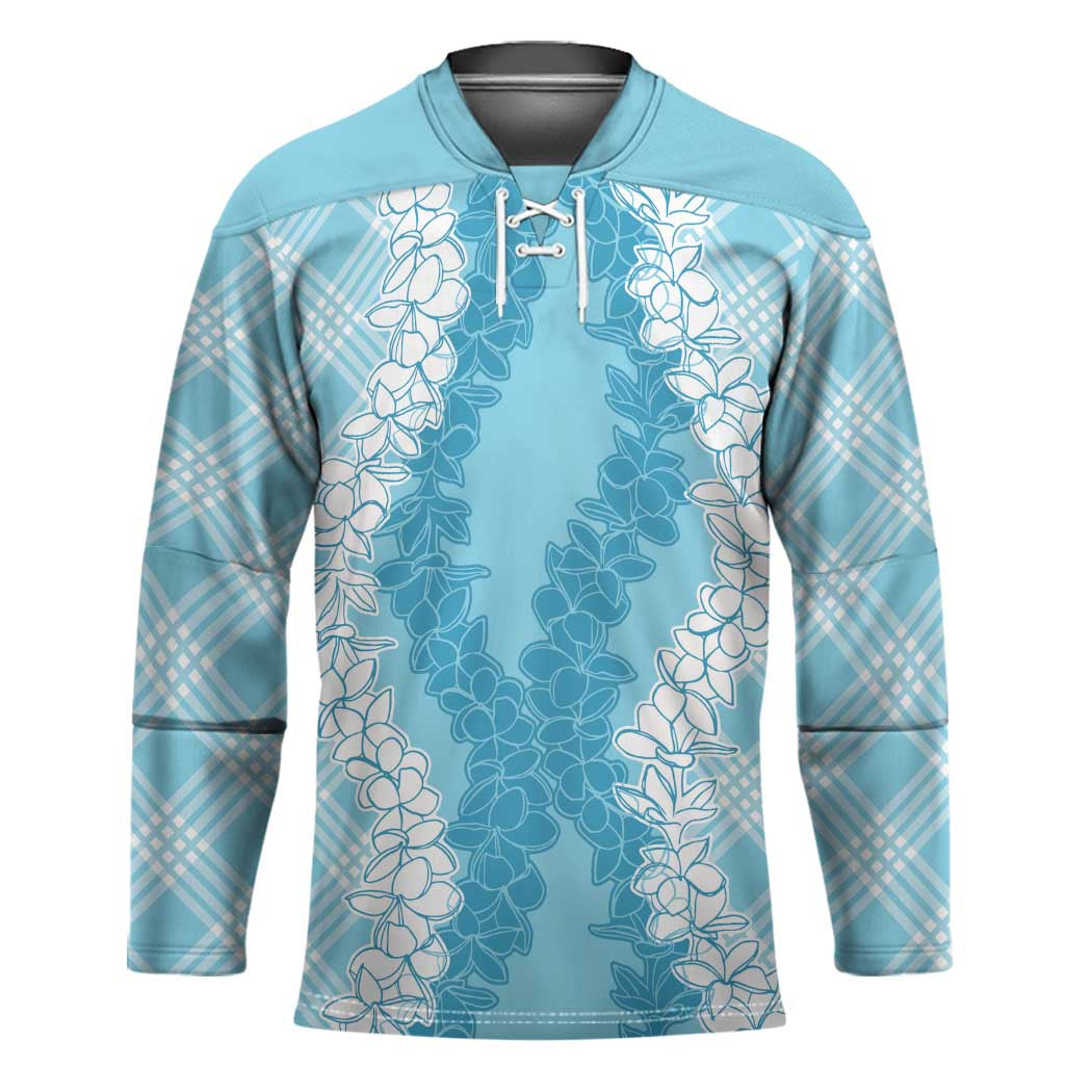 Hawaii Aloha Plumeria Lei Turquoise Palaka Hockey Jersey - Polynesian Pride