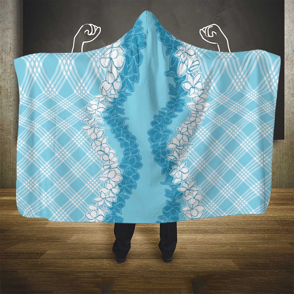 Hawaii Aloha Plumeria Lei Turquoise Palaka Hooded Blanket - Polynesian Pride