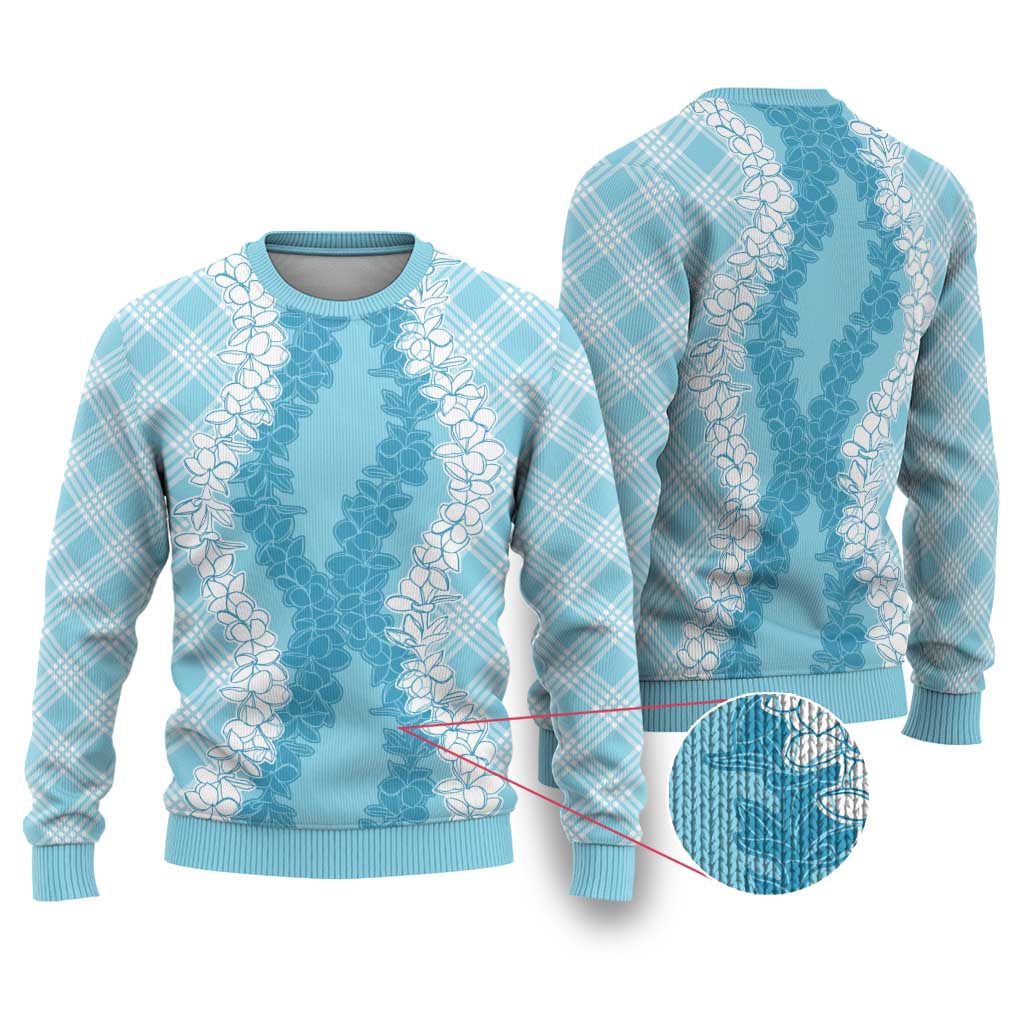 Hawaii Aloha Plumeria Lei Turquoise Palaka Ugly Christmas Sweater - Polynesian Pride