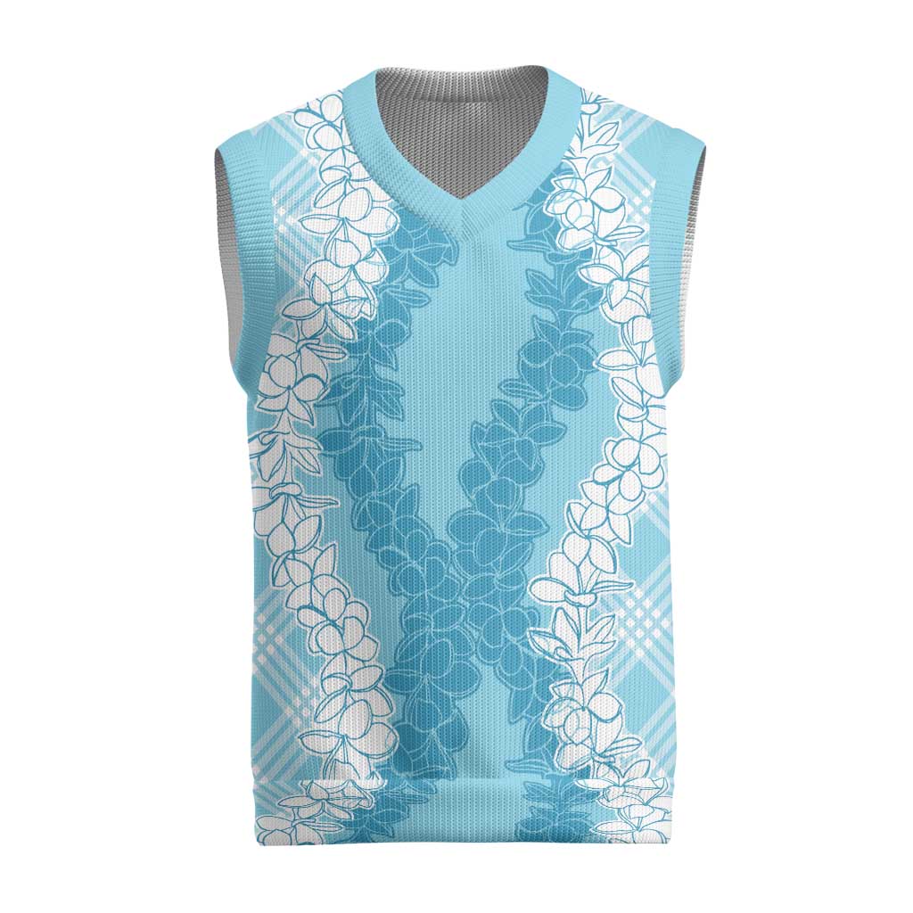Hawaii Aloha Plumeria Lei Turquoise Palaka Christmas Knitted V-Neck Vest LT7 Turquoise - Polynesian Pride