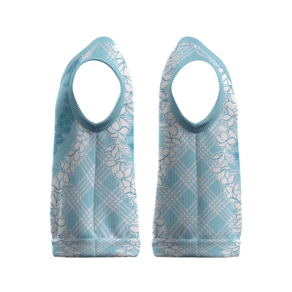 Hawaii Aloha Plumeria Lei Turquoise Palaka Christmas Knitted V-Neck Vest LT7 - Polynesian Pride