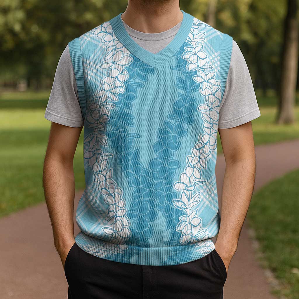 Hawaii Aloha Plumeria Lei Turquoise Palaka Christmas Knitted V-Neck Vest LT7 - Polynesian Pride