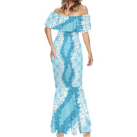 Hawaii Aloha Plumeria Lei Turquoise Palaka Mermaid Dress - Polynesian Pride