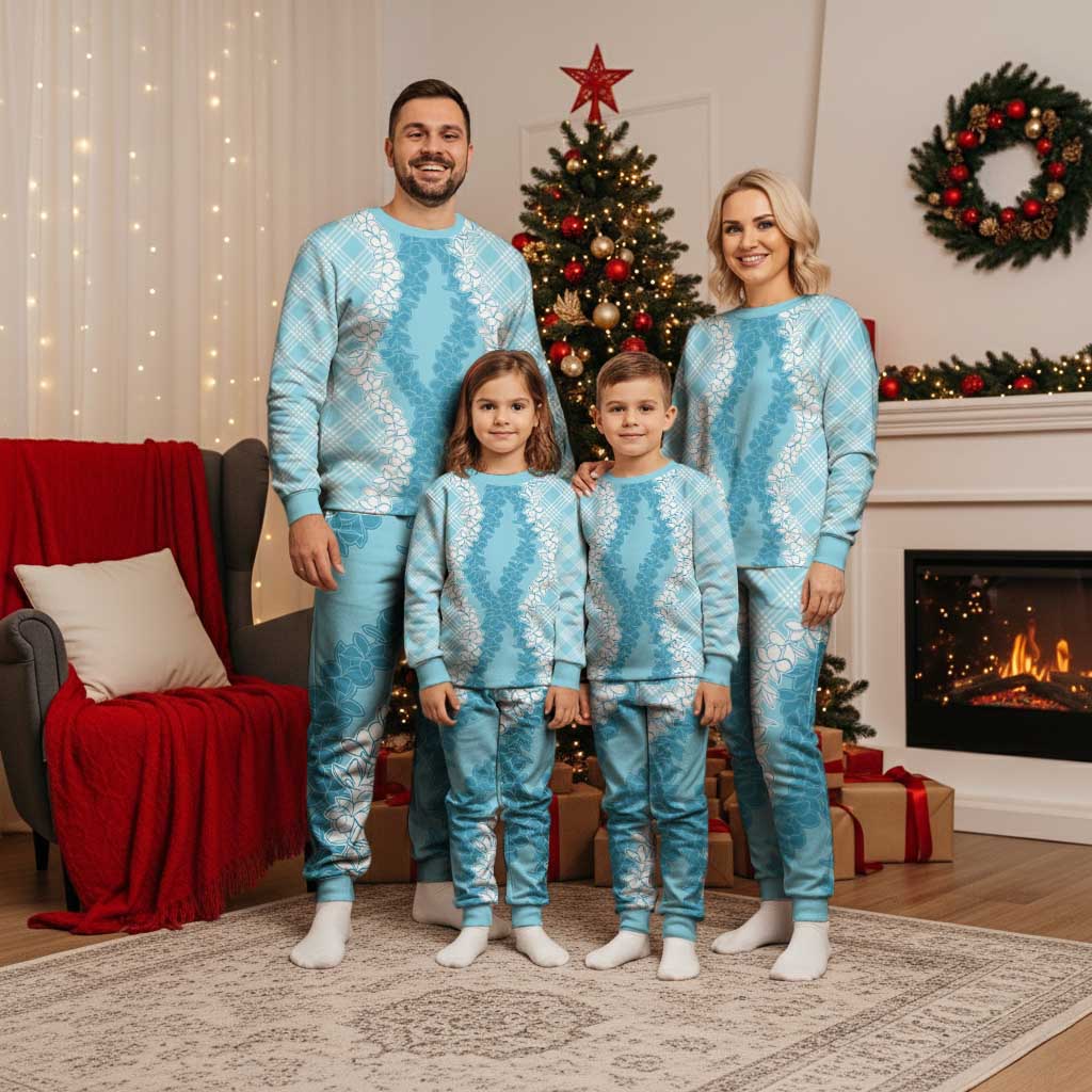 Hawaii Aloha Plumeria Lei Turquoise Palaka Christmas Pajama Set LT7 - Polynesian Pride