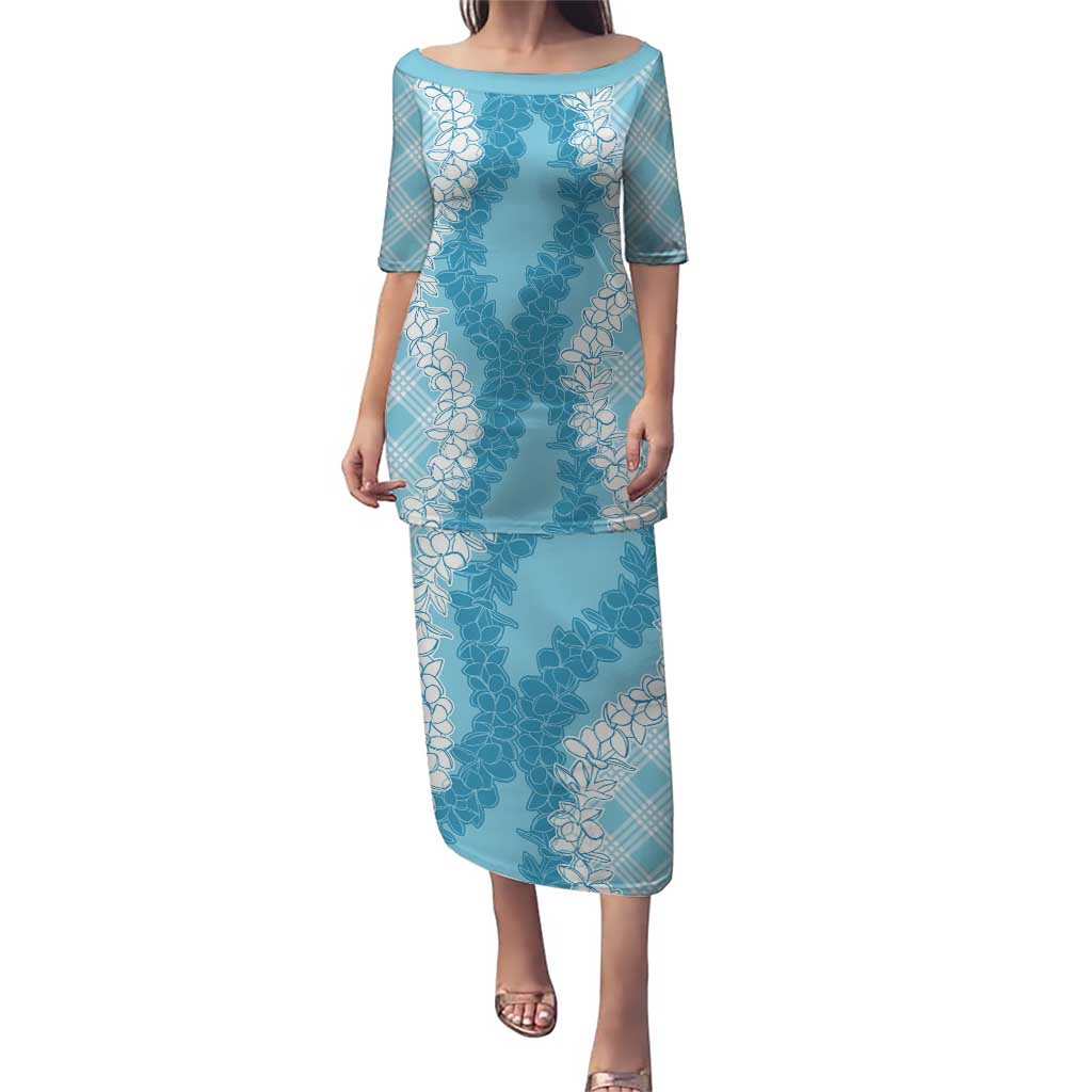 Hawaii Aloha Plumeria Lei Turquoise Palaka Puletasi - Polynesian Pride