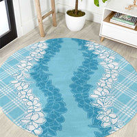 Hawaii Aloha Plumeria Lei Turquoise Palaka Round Carpet - Polynesian Pride