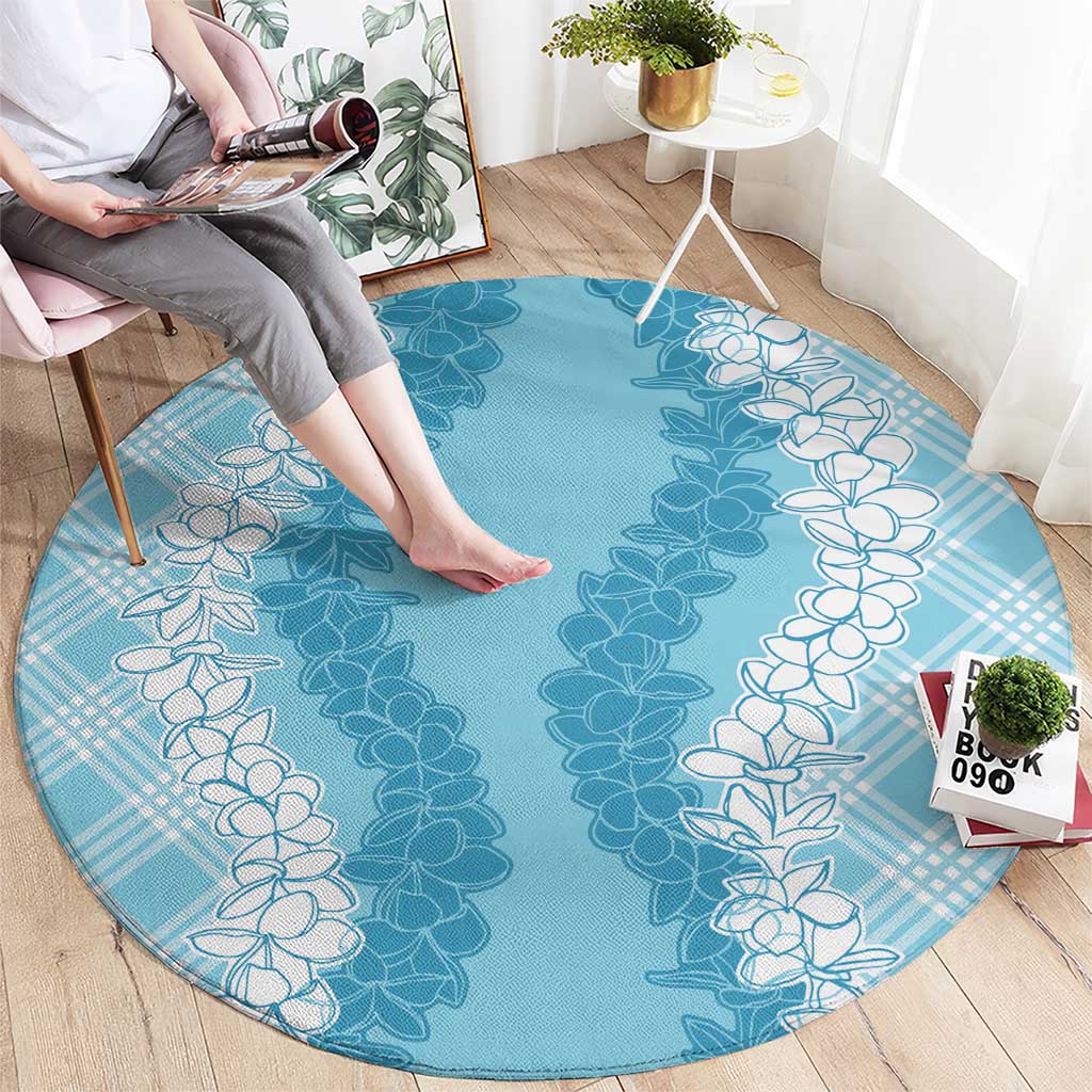 Hawaii Aloha Plumeria Lei Turquoise Palaka Round Carpet - Polynesian Pride