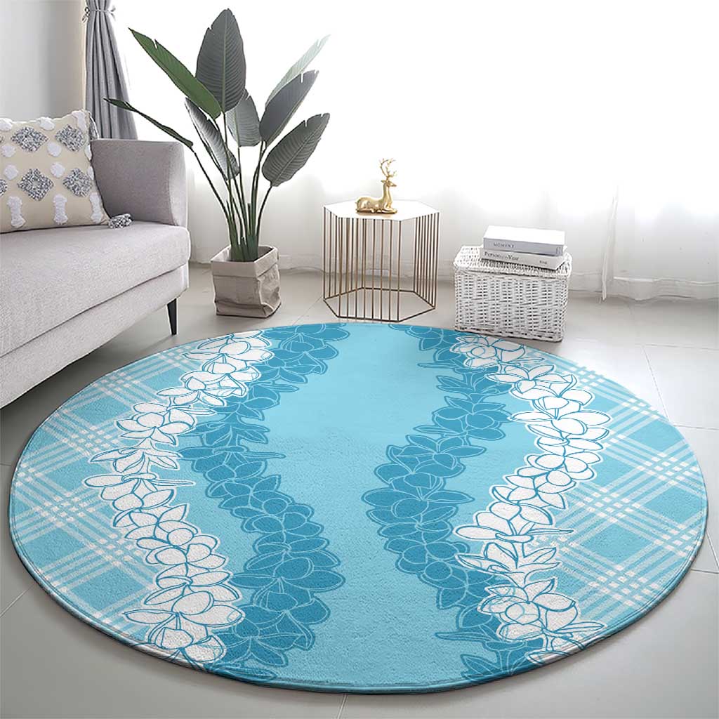 Hawaii Aloha Plumeria Lei Turquoise Palaka Round Carpet - Polynesian Pride