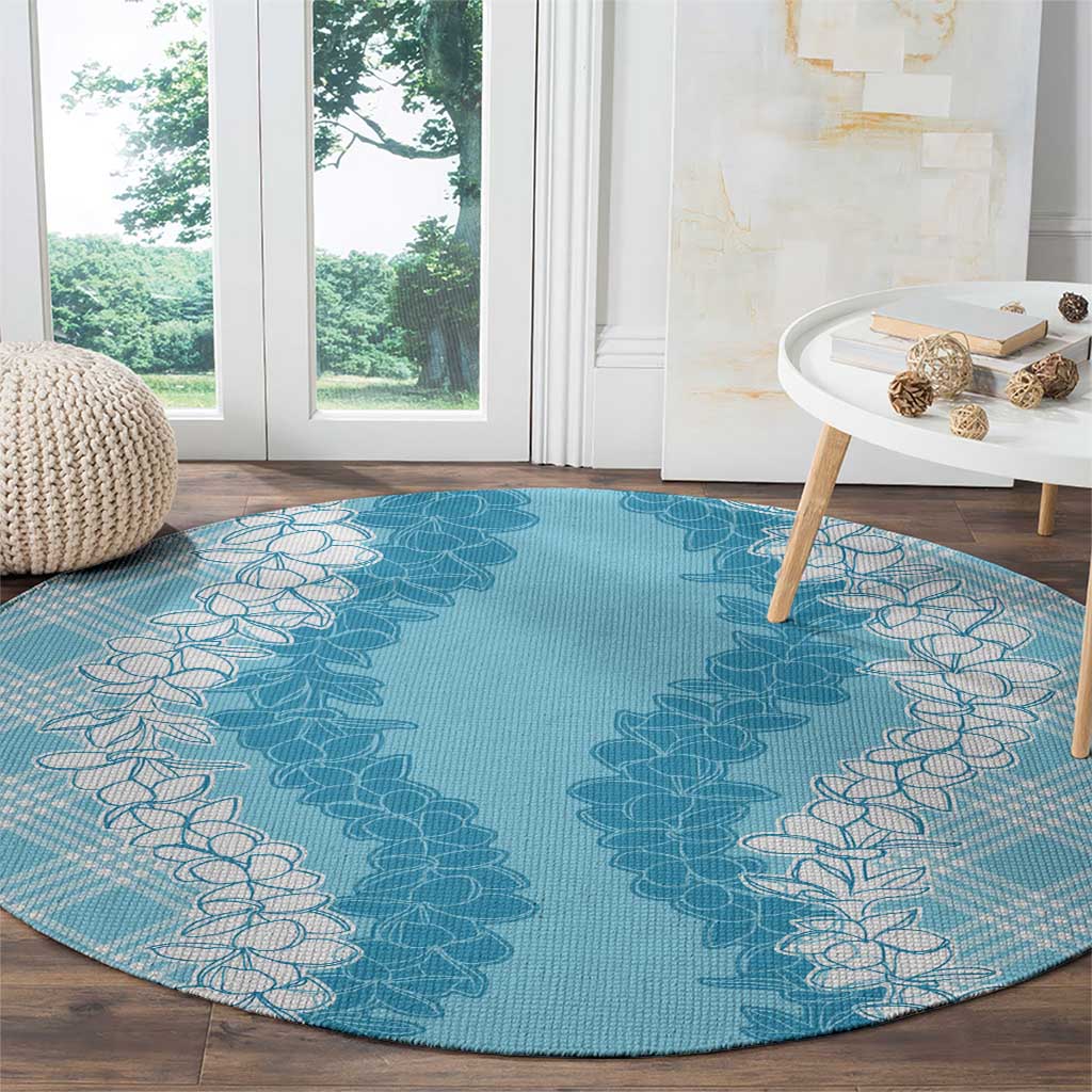 Hawaii Aloha Plumeria Lei Turquoise Palaka Round Carpet - Polynesian Pride