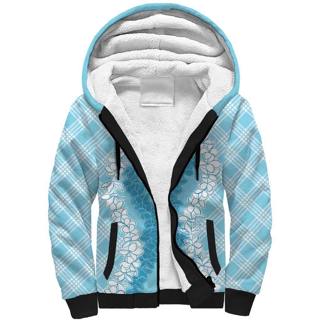 Hawaii Aloha Plumeria Lei Turquoise Palaka Sherpa Hoodie - Polynesian Pride