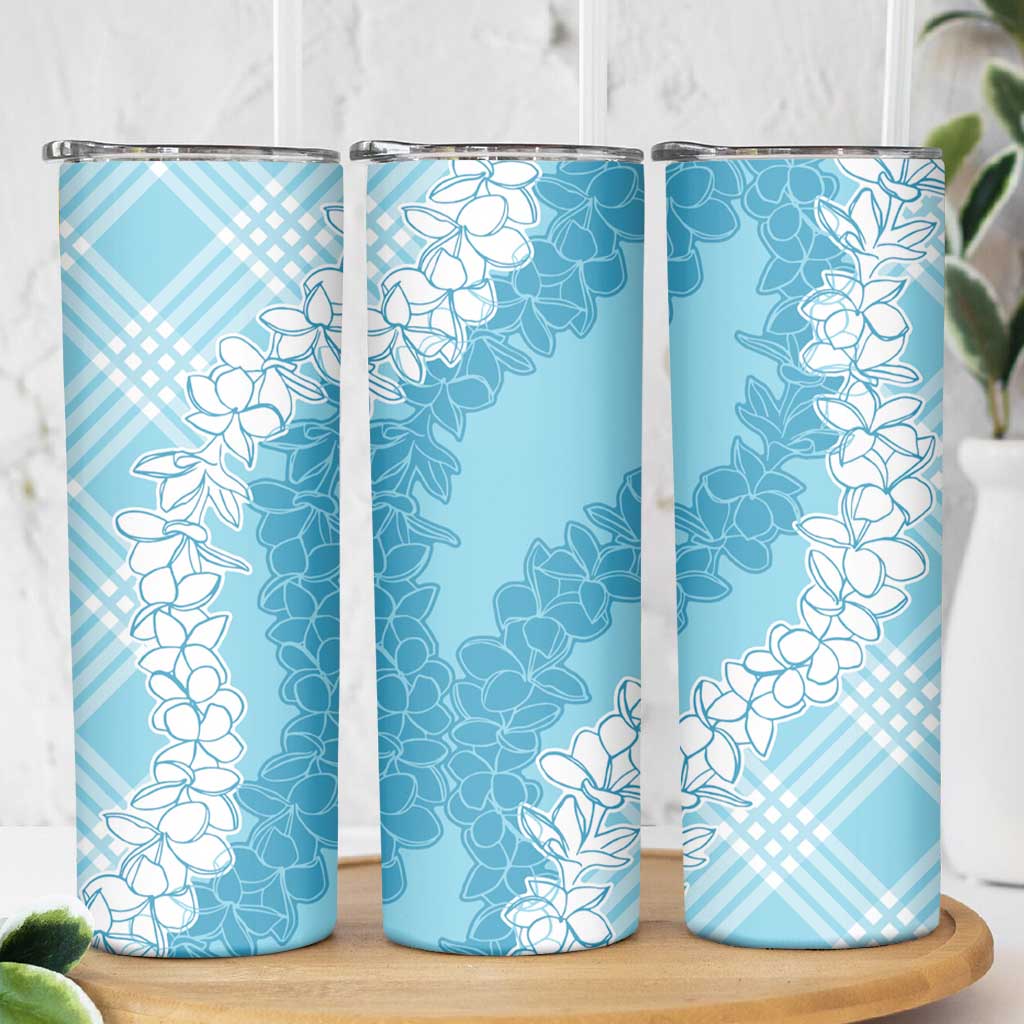Hawaii Aloha Plumeria Lei Turquoise Palaka Skinny Tumbler - Polynesian Pride