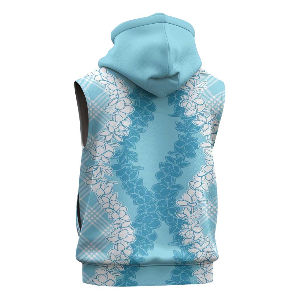 Hawaii Aloha Plumeria Lei Turquoise Palaka Sleeveless Zip Hoodie - Polynesian Pride
