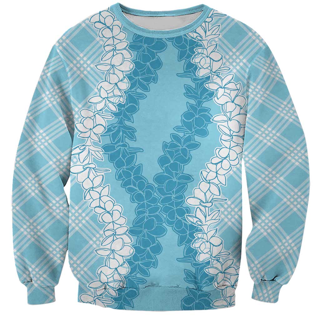 Hawaii Aloha Plumeria Lei Turquoise Palaka Sweatshirt - Polynesian Pride