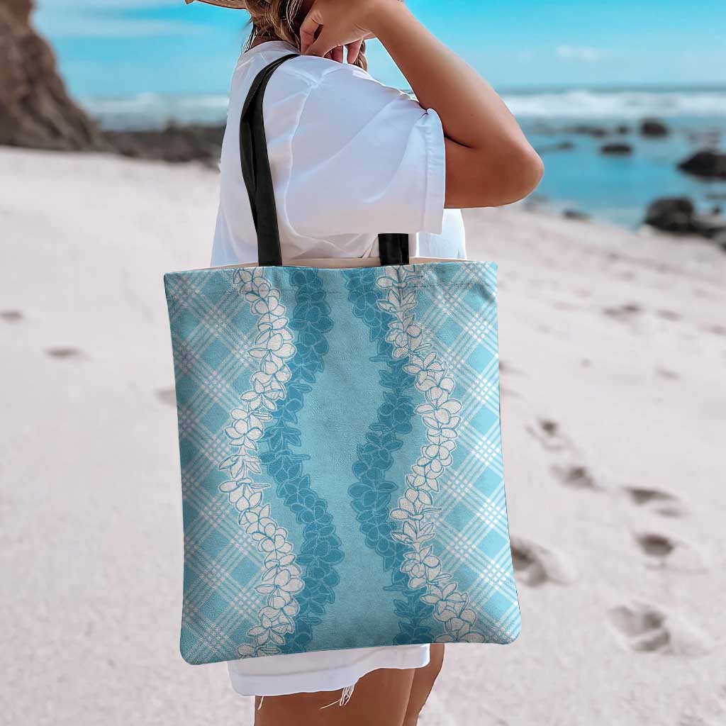 Hawaii Aloha Plumeria Lei Turquoise Palaka Tote Bag - Polynesian Pride