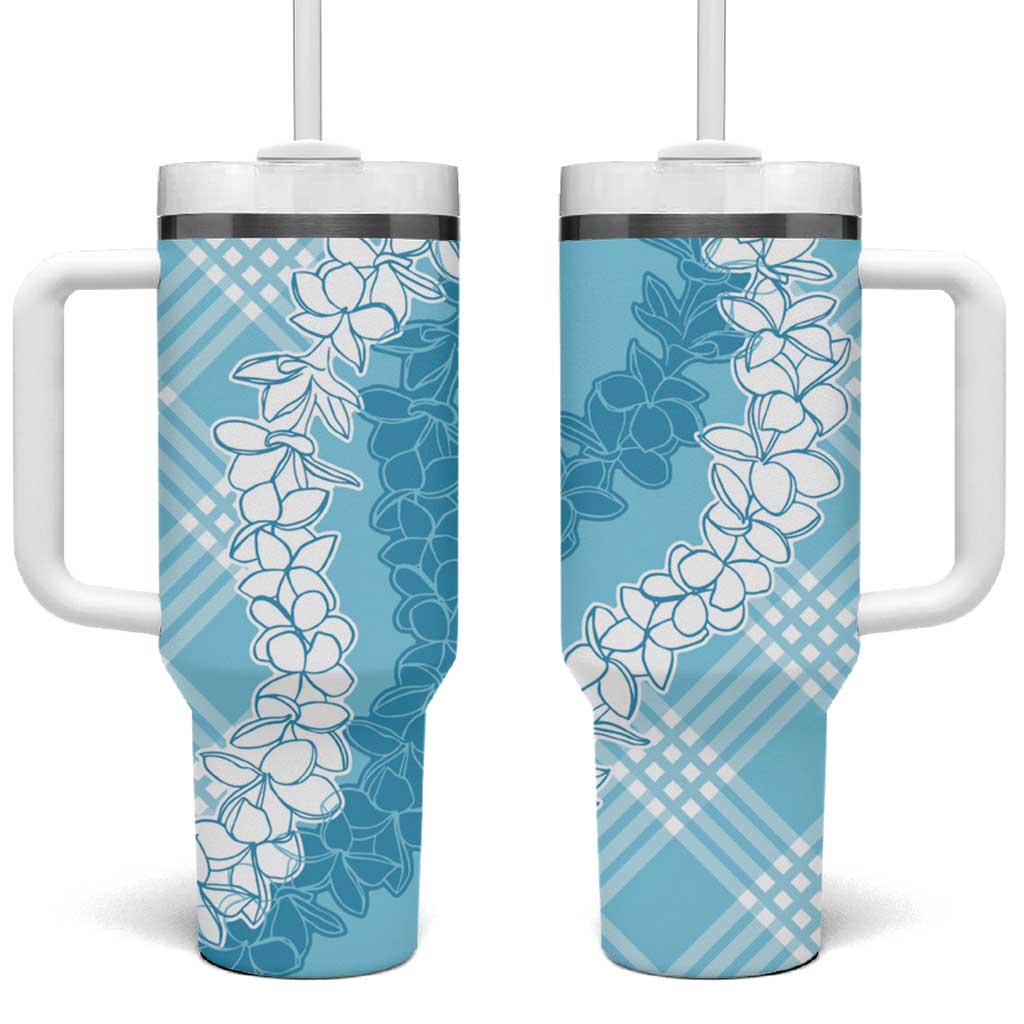 Hawaii Aloha Plumeria Lei Turquoise Palaka Tumbler With Handle - Polynesian Pride