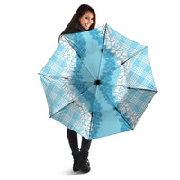Hawaii Aloha Plumeria Lei Turquoise Palaka Umbrella - Polynesian Pride