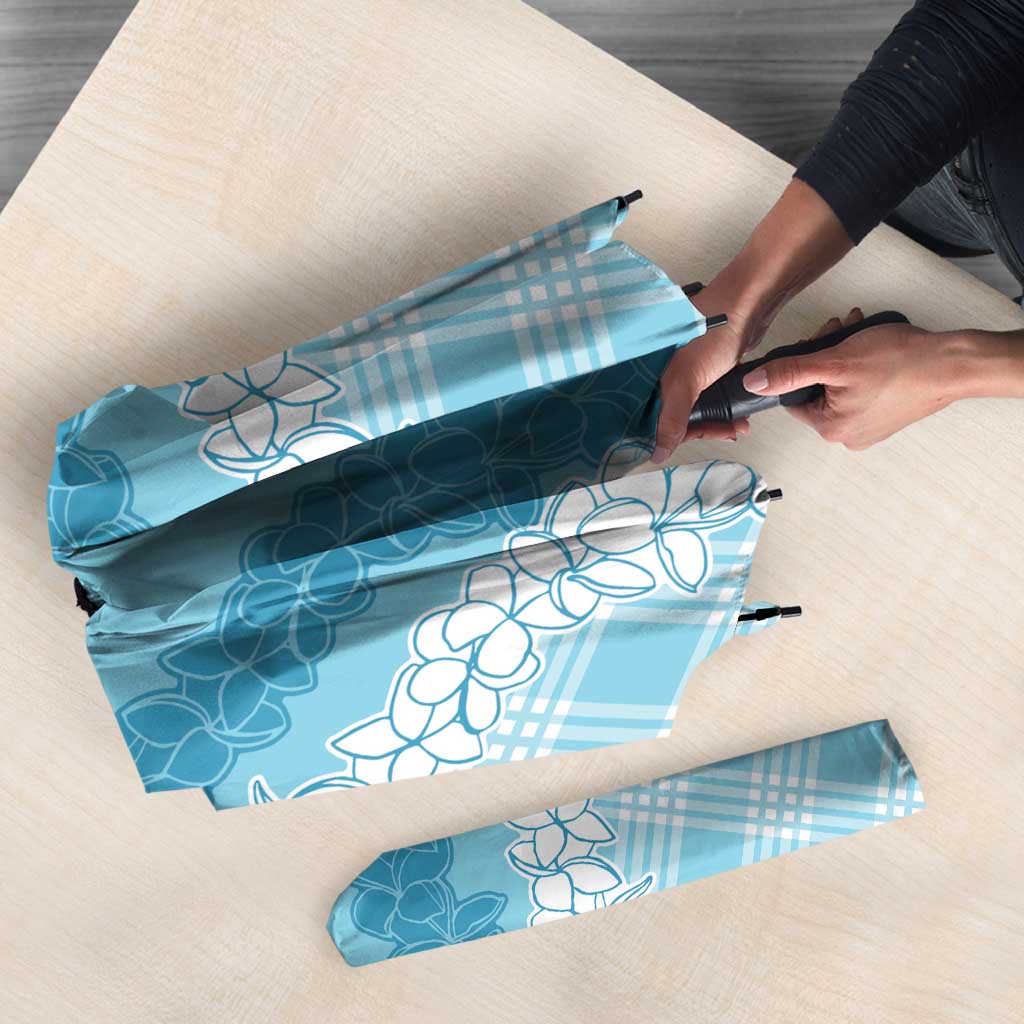 Hawaii Aloha Plumeria Lei Turquoise Palaka Umbrella - Polynesian Pride
