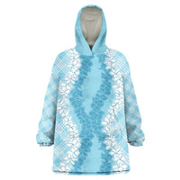 Hawaii Aloha Plumeria Lei Turquoise Palaka Wearable Blanket Hoodie - Polynesian Pride