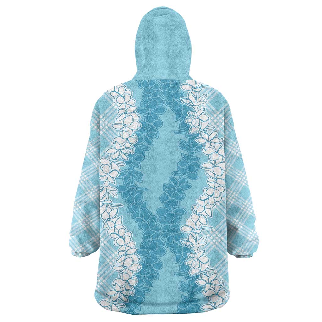 Hawaii Aloha Plumeria Lei Turquoise Palaka Wearable Blanket Hoodie - Polynesian Pride