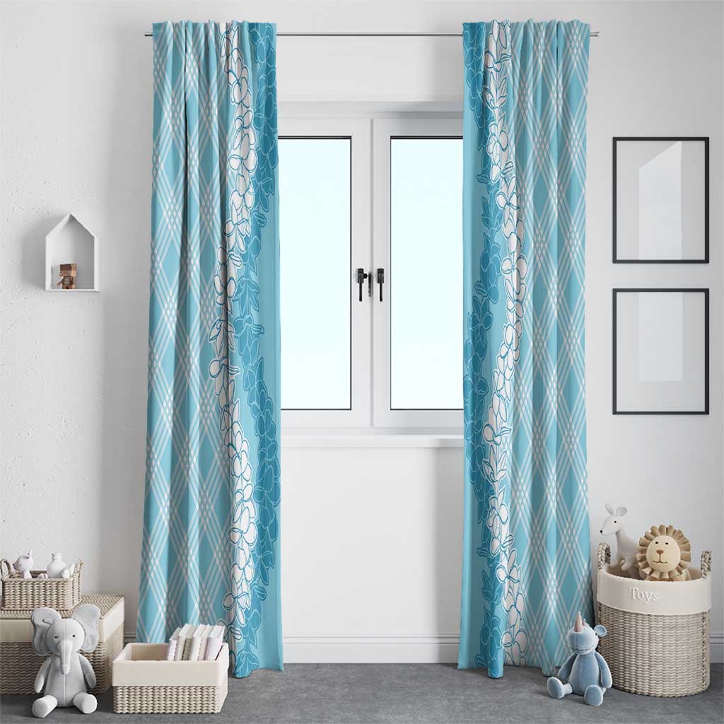 Hawaii Aloha Plumeria Lei Turquoise Palaka Window Curtain - Polynesian Pride