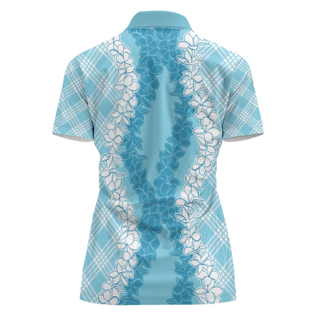 Hawaii Aloha Plumeria Lei Turquoise Palaka Women Polo Shirt - Polynesian Pride