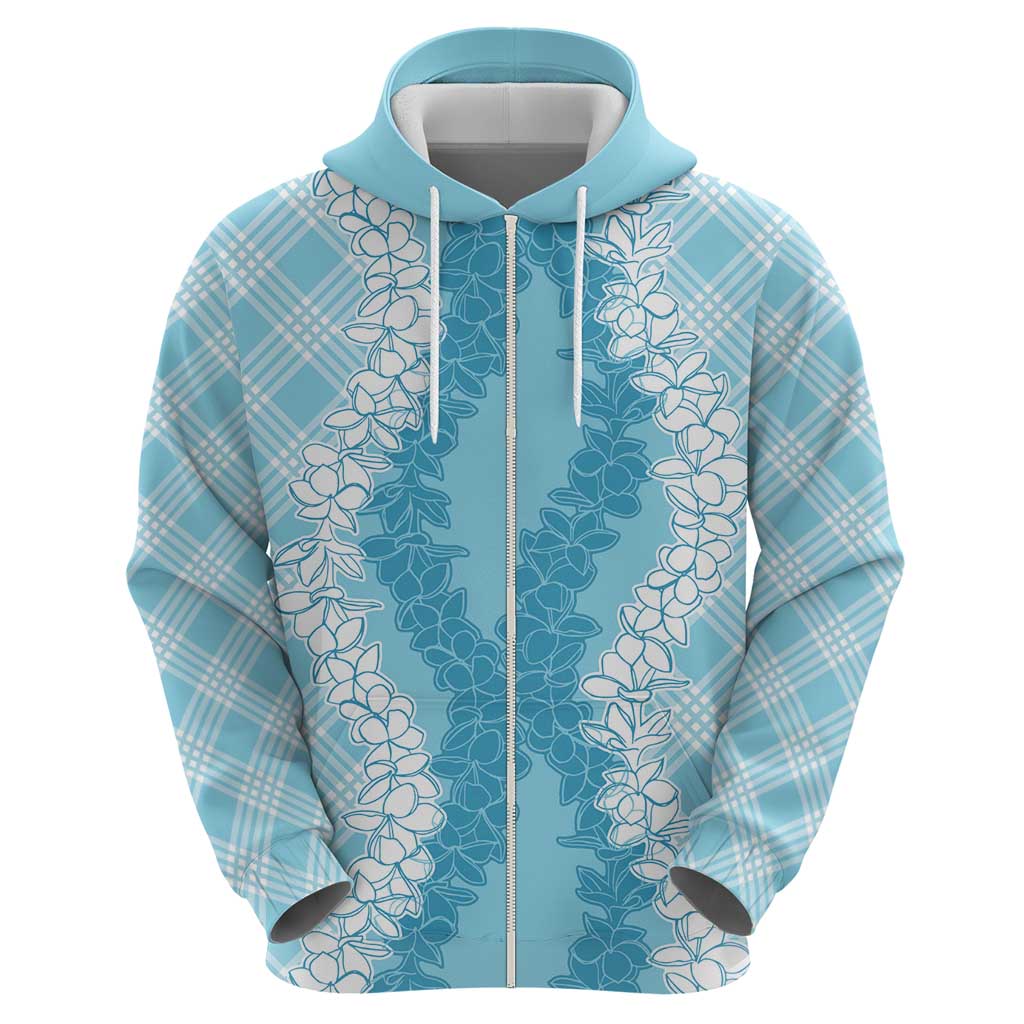 Hawaii Aloha Plumeria Lei Turquoise Palaka Zip Hoodie - Polynesian Pride