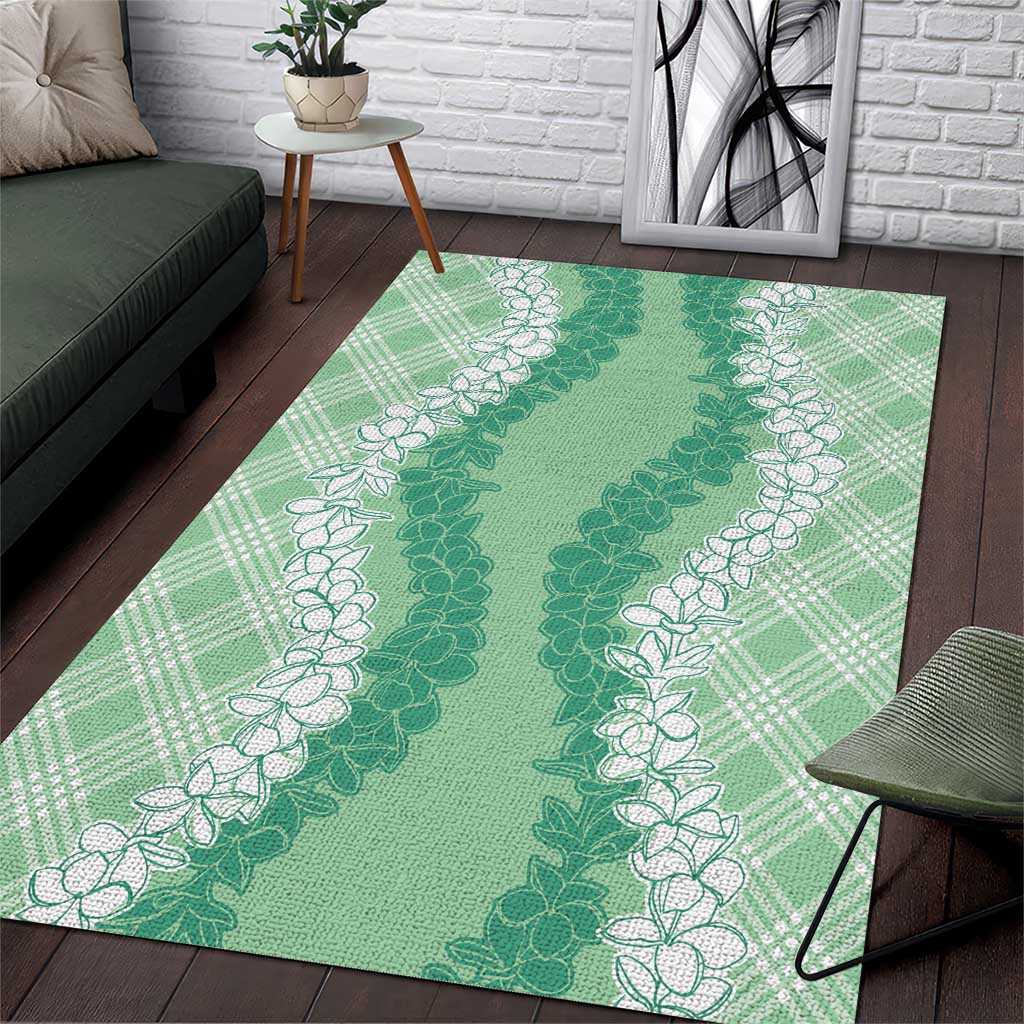 Hawaii Aloha Plumeria Lei Mint Palaka Area Rug - Polynesian Pride