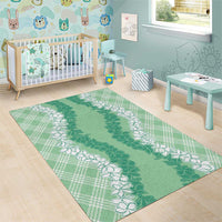 Hawaii Aloha Plumeria Lei Mint Palaka Area Rug - Polynesian Pride