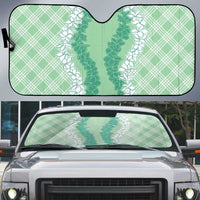 Hawaii Aloha Plumeria Lei Mint Palaka Auto Sun Shade - Polynesian Pride