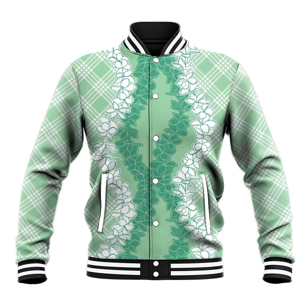 Hawaii Aloha Plumeria Lei Mint Palaka Baseball Jacket - Polynesian Pride