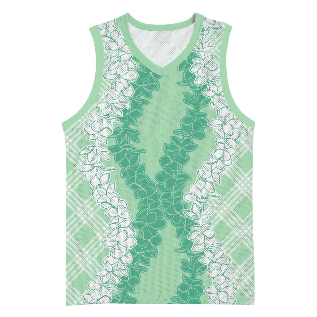 Hawaii Aloha Plumeria Lei Mint Palaka Basketball Jersey - Polynesian Pride