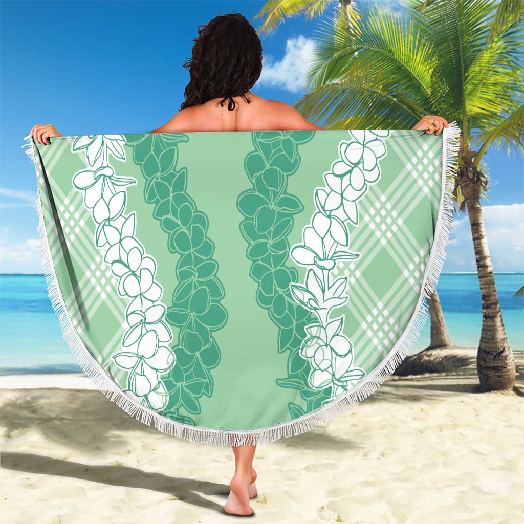 Hawaii Aloha Plumeria Lei Mint Palaka Beach Blanket - Polynesian Pride