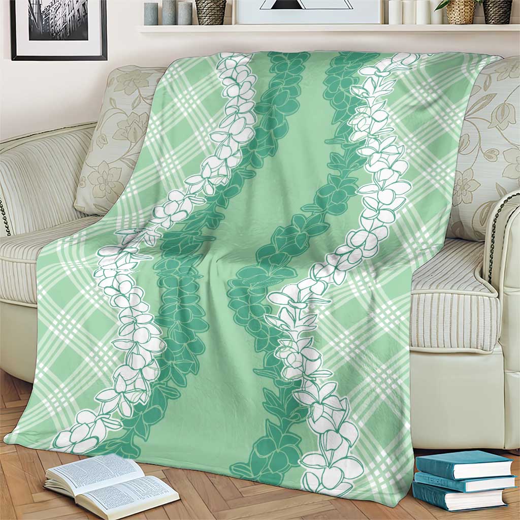 Hawaii Aloha Plumeria Lei Mint Palaka Blanket - Polynesian Pride
