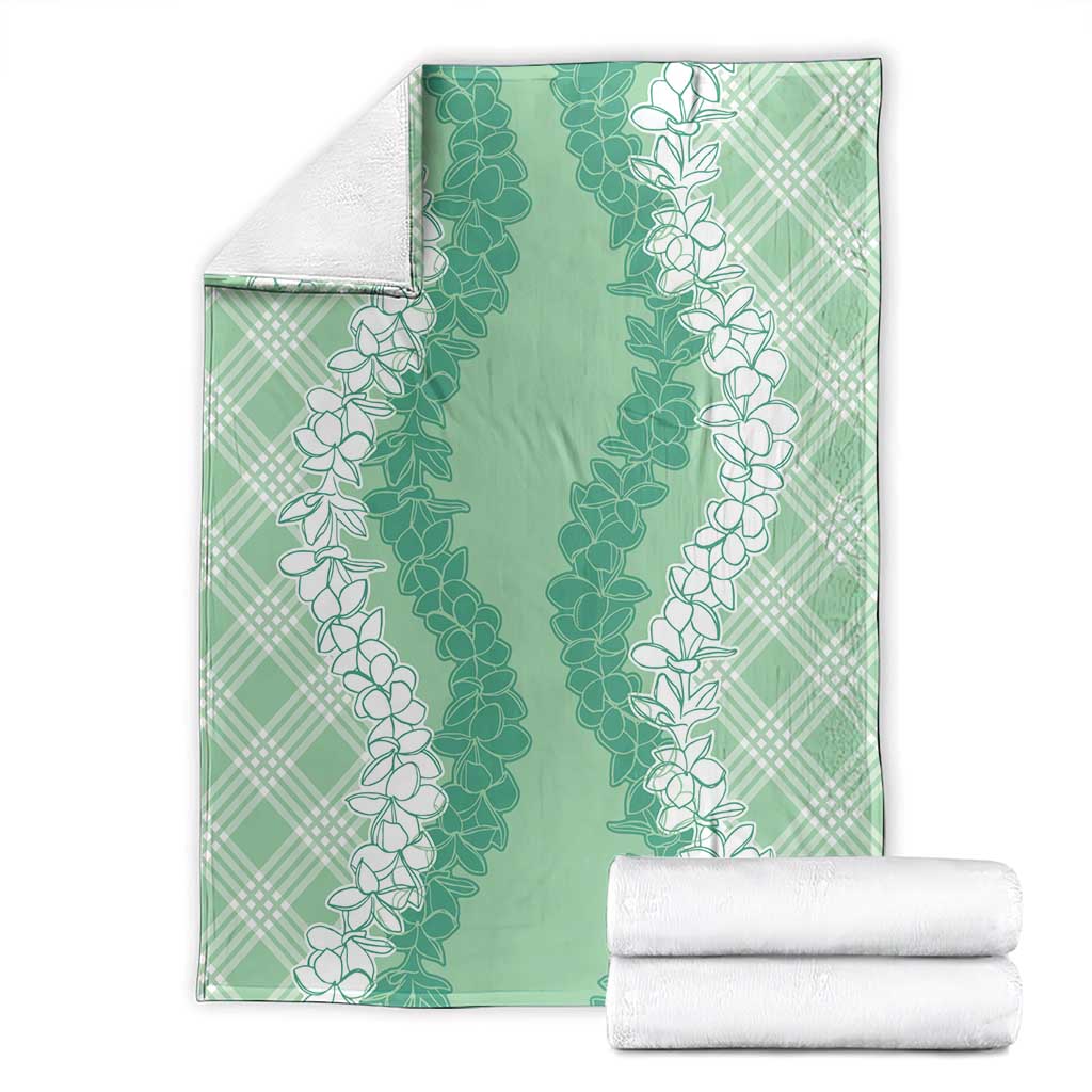 Hawaii Aloha Plumeria Lei Mint Palaka Blanket - Polynesian Pride