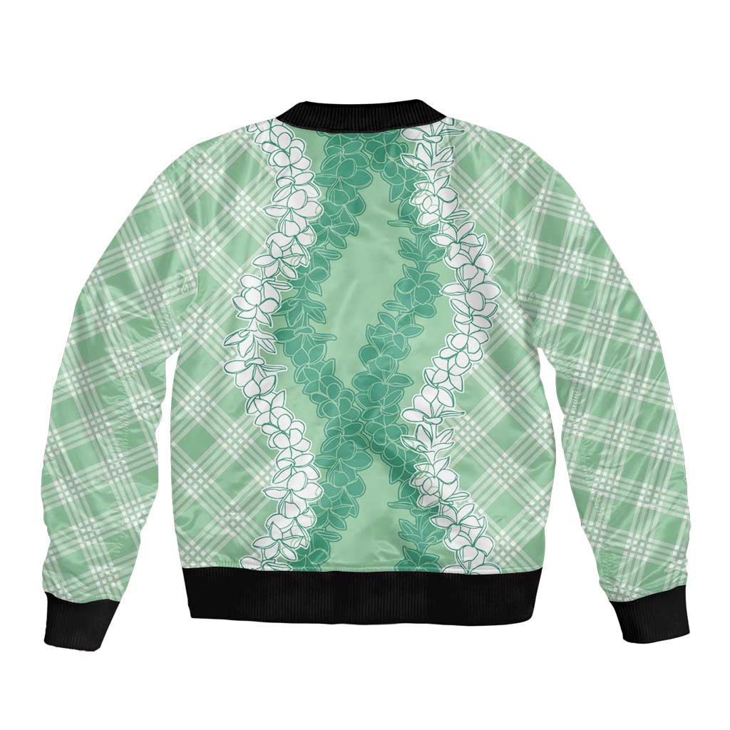 Hawaii Aloha Plumeria Lei Mint Palaka Bomber Jacket - Polynesian Pride