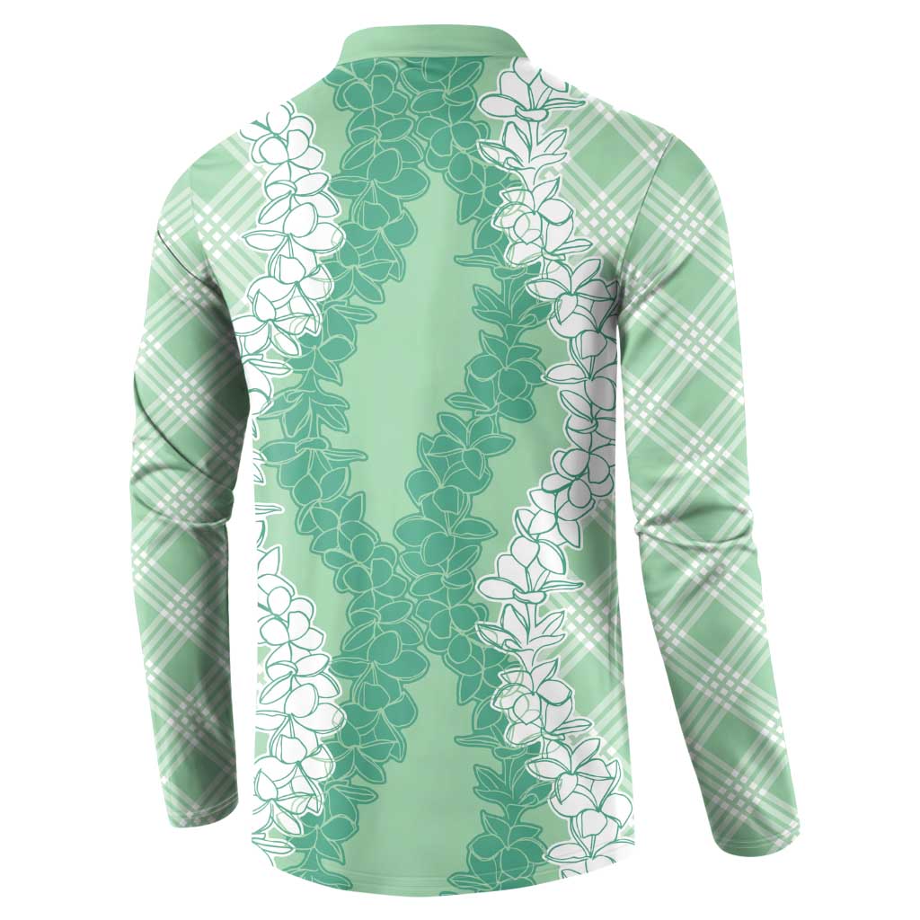 Hawaii Aloha Plumeria Lei Mint Palaka Button Sweatshirt - Polynesian Pride