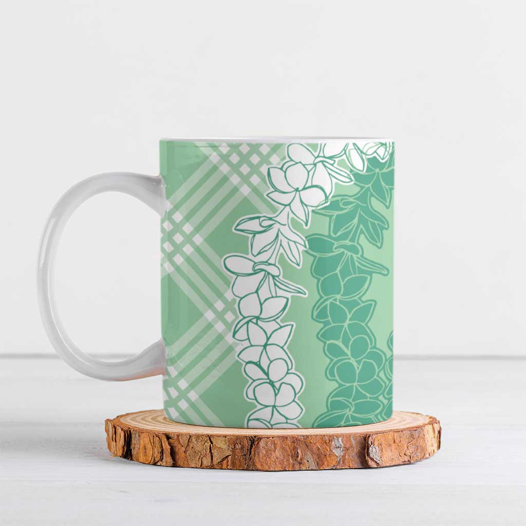 Hawaii Aloha Plumeria Lei Mint Palaka Ceramic Mug - Polynesian Pride